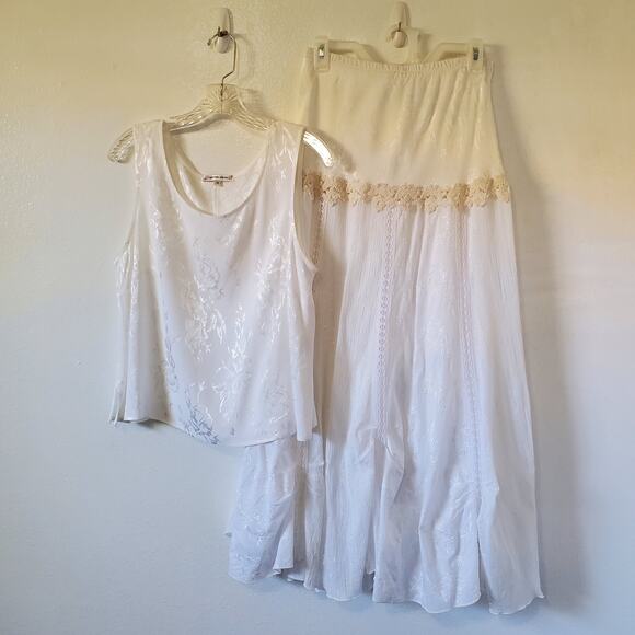 Spencer Alexis 2pc Skirt Set Womens 1X Ivory Floral Lace Sleeveless Maxi Wedding - Picture 15 of 16